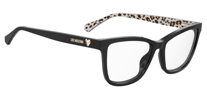 LOVE MOSCHINO MOL632 negro con varillas estampadas, ángulo alternativo de tres cuartos 