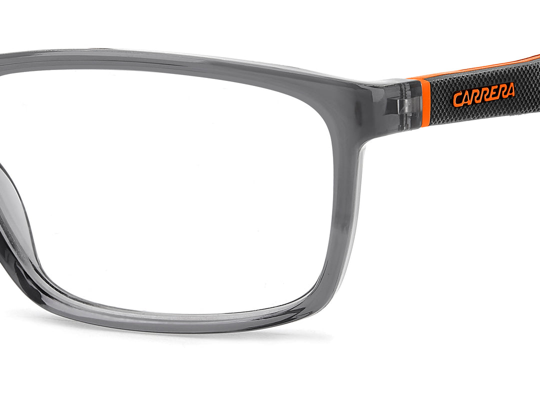 CARRERA CA4416 gris y naranja, detalle del logotipo y la bisagra 