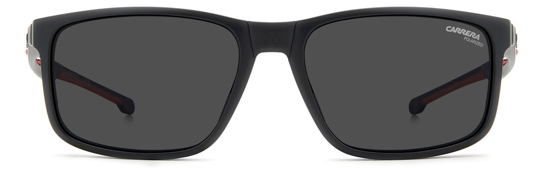 CARRERA CA 8933/C negro mate y rojo, vista frontal con clip solar montado 