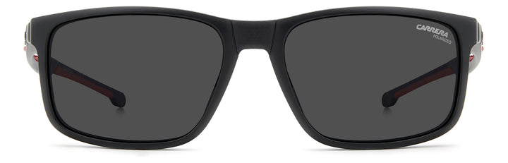 CARRERA CA 8933/C negro mate y rojo, vista frontal con clip solar montado 