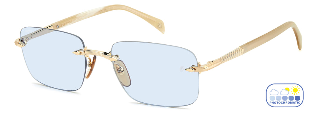 DAVID BECKHAM DB 1195/S dorado y beige veteado, vista principal de tres cuartos con lentes en estado claro 