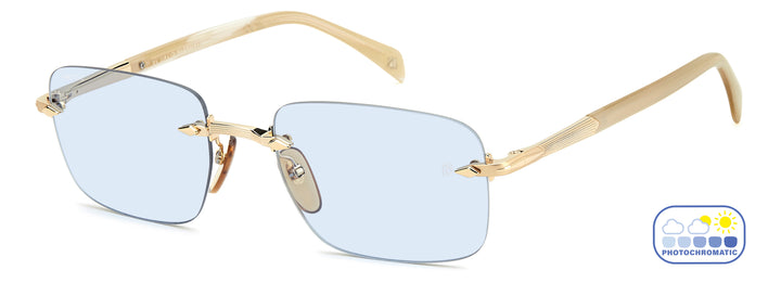 DAVID BECKHAM DB 1195/S dorado y beige veteado, vista principal de tres cuartos con lentes en estado claro 