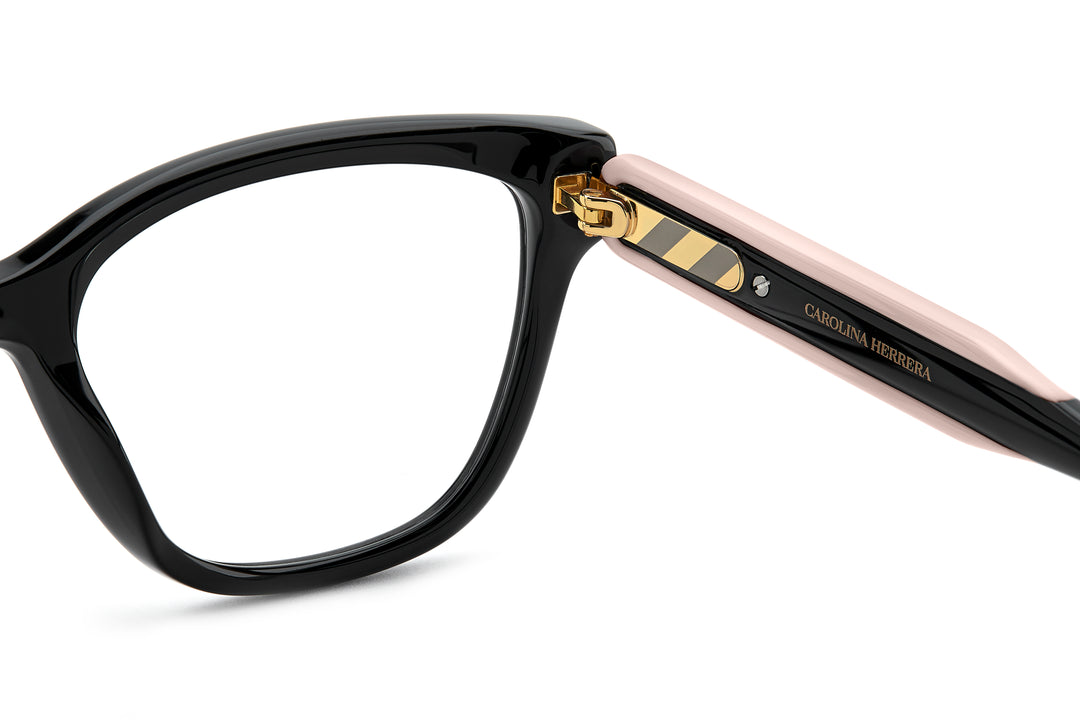 CAROLINA HERRERA HE0317/G negro y rosa, detalle interior de la bisagra y la varilla 