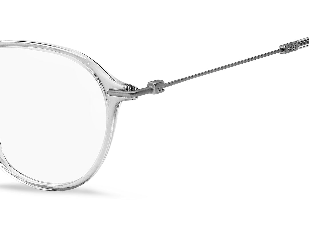 BOSS 1481 transparente y gris, detalle del logotipo y la bisagra 