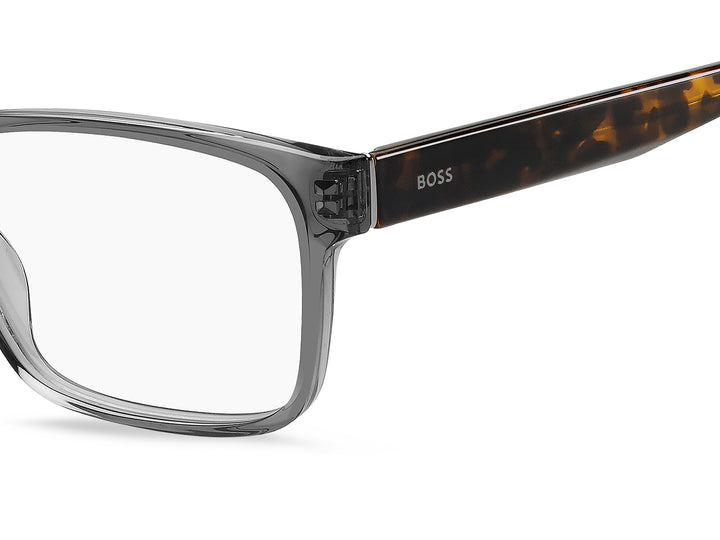 BOSS 1762 gris y havana, detalle del logotipo y la bisagra 