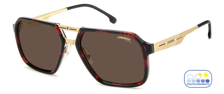 CARRERA VICTORY C 27/S havana rojo, vista de tres cuartos con lentes en estado oscuro 