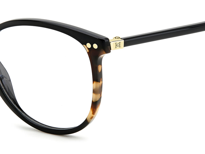 CAROLINA HERRERA HE0247 negro y havana, detalle del logotipo y la bisagra 