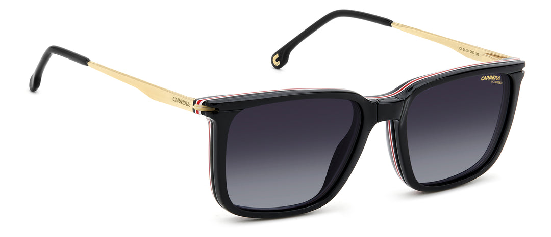 CARRERA CA 357/C negro y dorado, ángulo alternativo de tres cuartos con clip colocado 