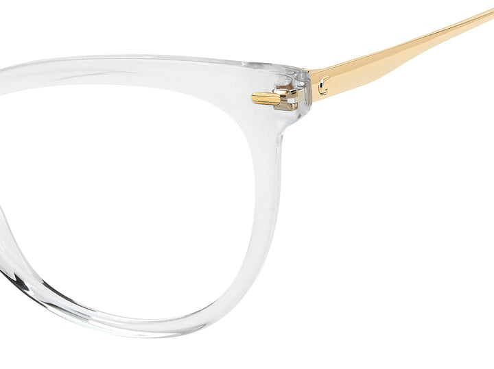 CARRERA 3078 transparente y dorado, detalle del logotipo y la bisagra 