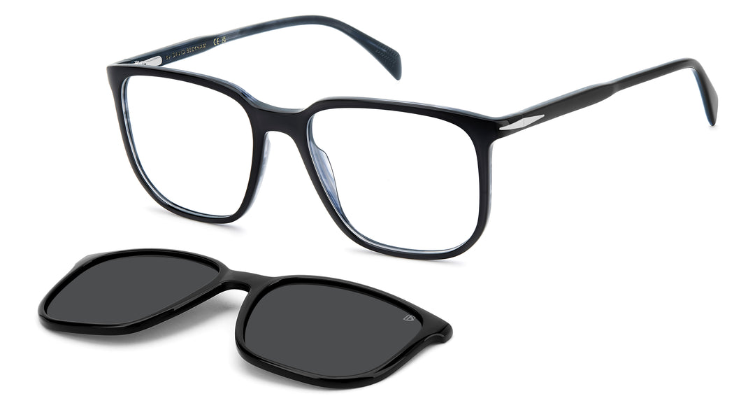 DAVID BECKHAM DB 1210/C negro y azul veteado, vista principal de tres cuartos con clip separado 