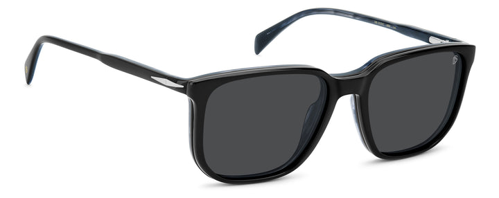 DAVID BECKHAM DB 1210/C negro y azul veteado, ángulo alternativo de tres cuartos con clip colocado 