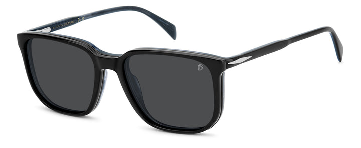 DAVID BECKHAM DB 1210/C negro y azul veteado, vista de tres cuartos con clip colocado 