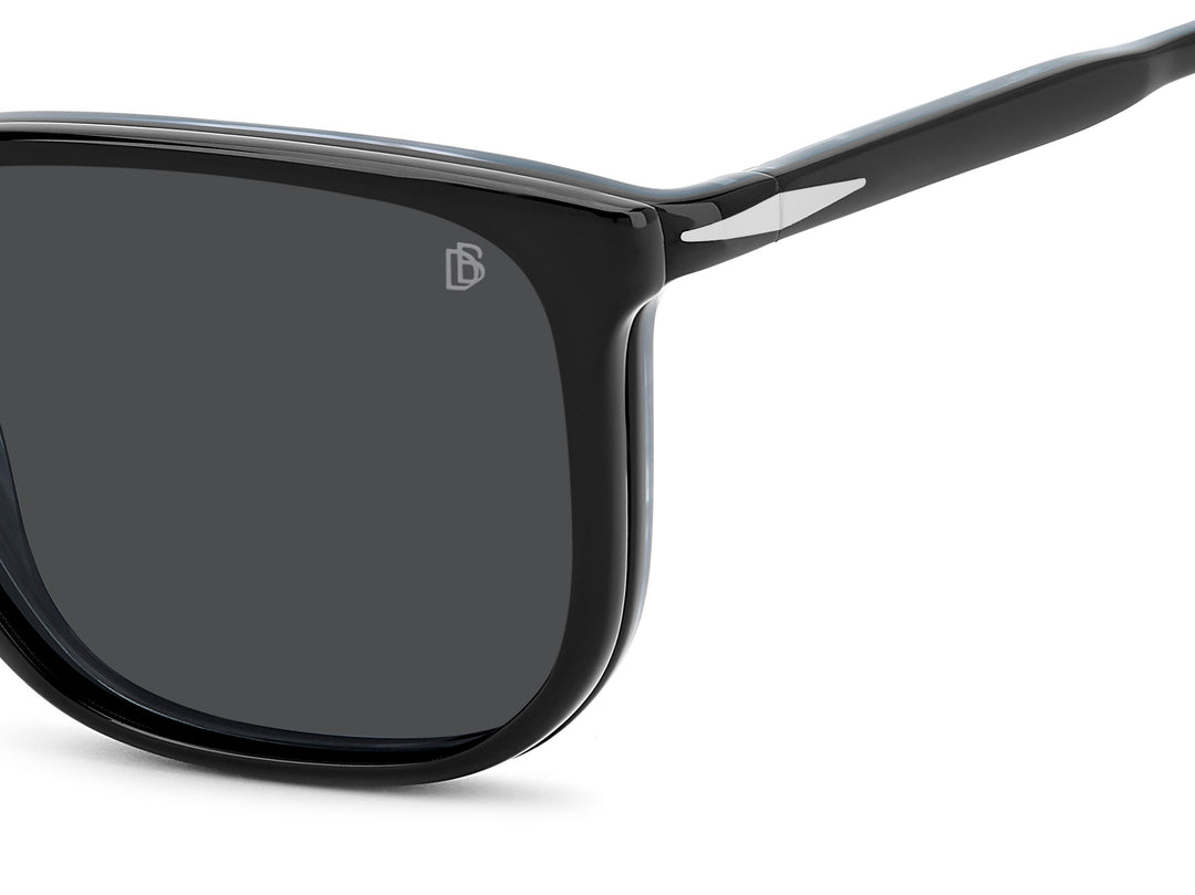 DAVID BECKHAM DB 1210/C negro y azul veteado, detalle del logotipo y la bisagra 