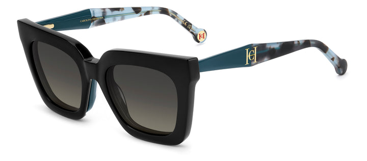 CAROLINA HERRERA HER 0376/C verde azulado, vista de tres cuartos con clip solar montado 