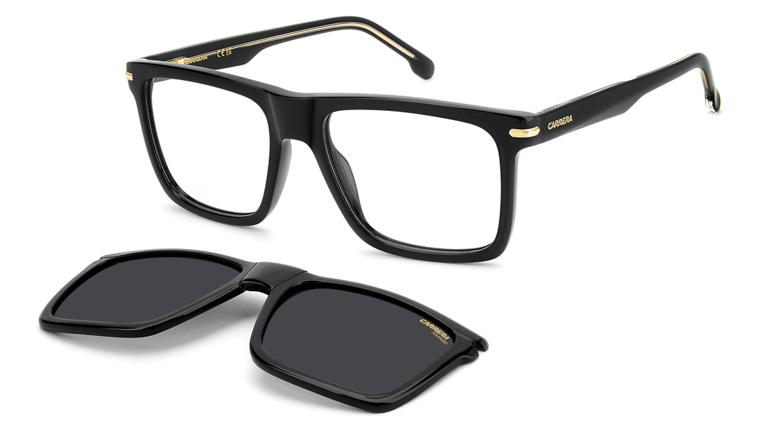 CARRERA CA 387/C negro, vista principal de tres cuartos con clip solar separado 