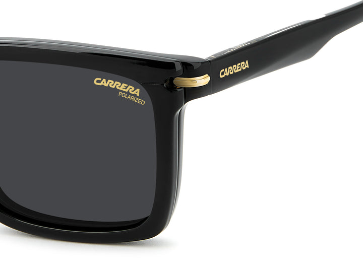 CARRERA CA 387/C negro, detalle del logotipo y la bisagra 