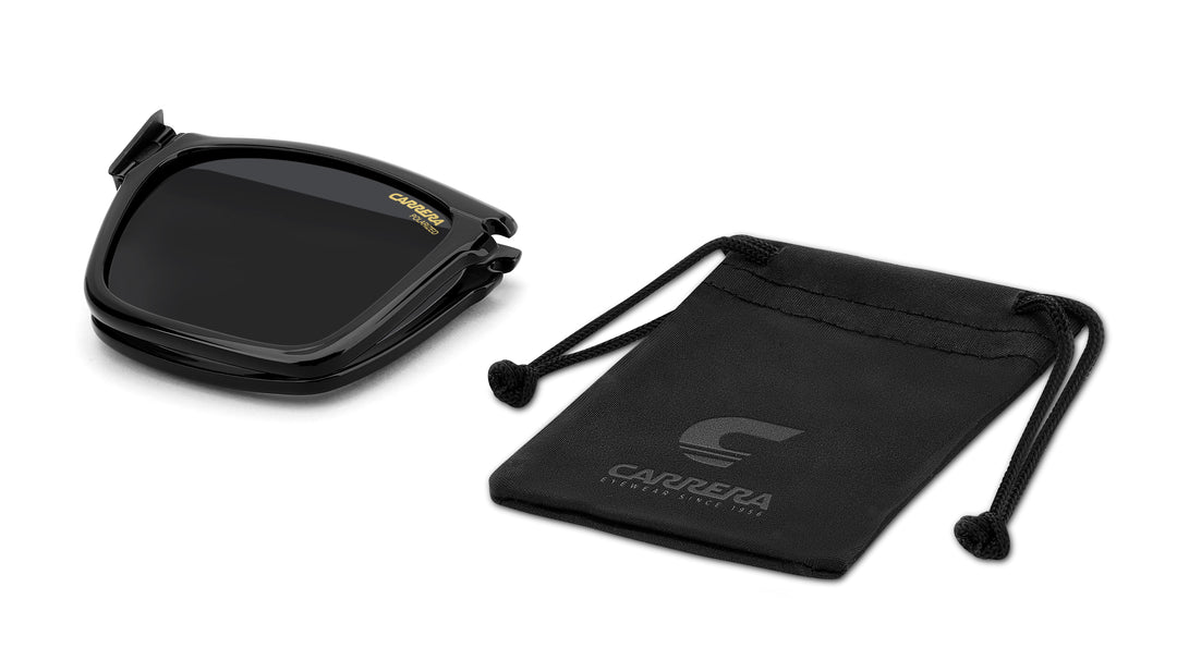 CARRERA CA 387/C negro, clip solar plegado junto a su funda 