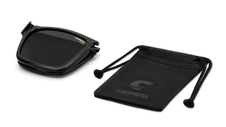 CARRERA CA 387/C negro, clip solar plegado junto a su funda 
