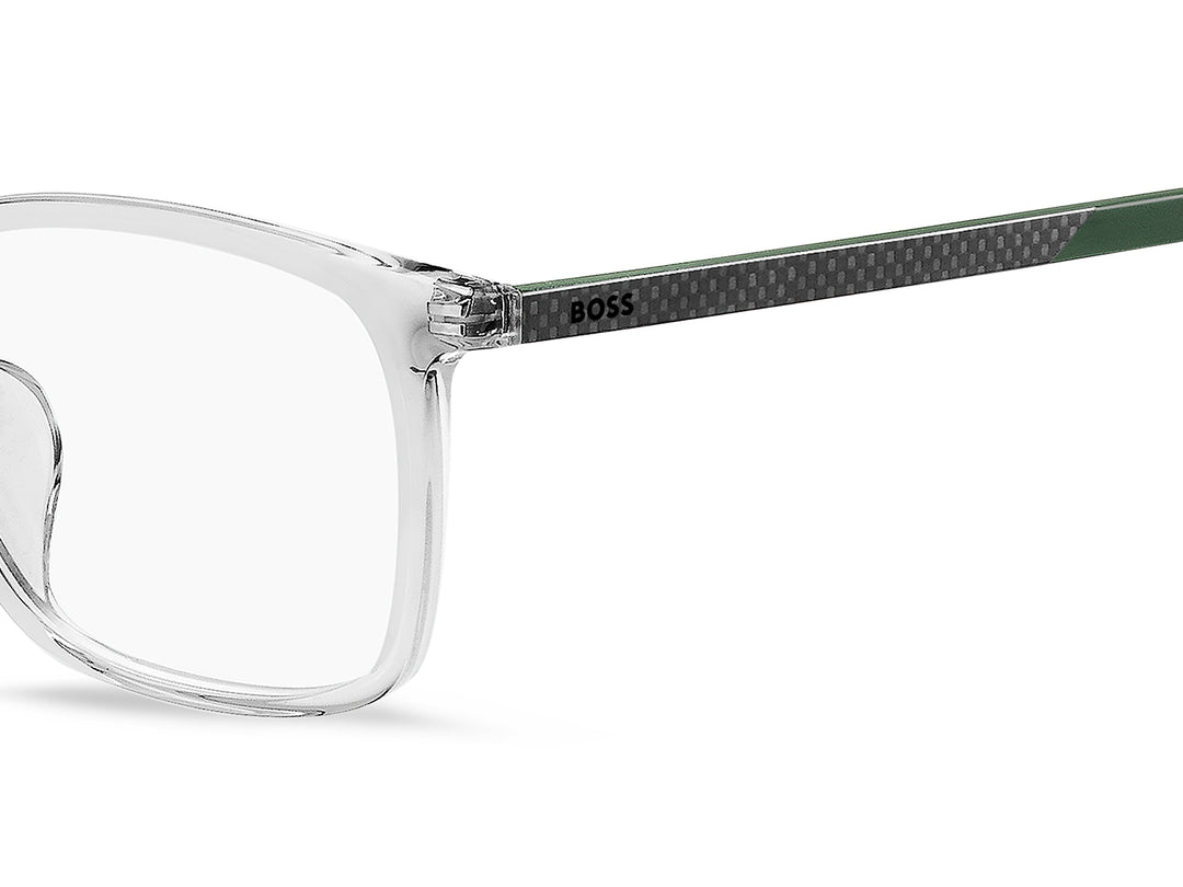 BOSS 1716/F transparente y gris, detalle del logotipo y la bisagra 
