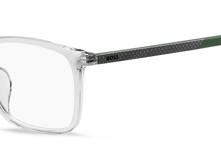 BOSS 1716/F transparente y gris, detalle del logotipo y la bisagra 