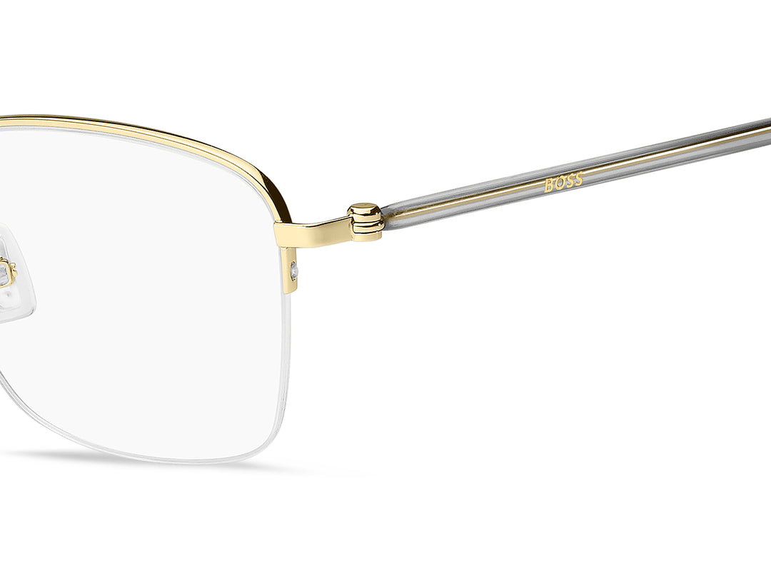 BOSS 1800/F dorado y gris, detalle del logotipo y la bisagra 