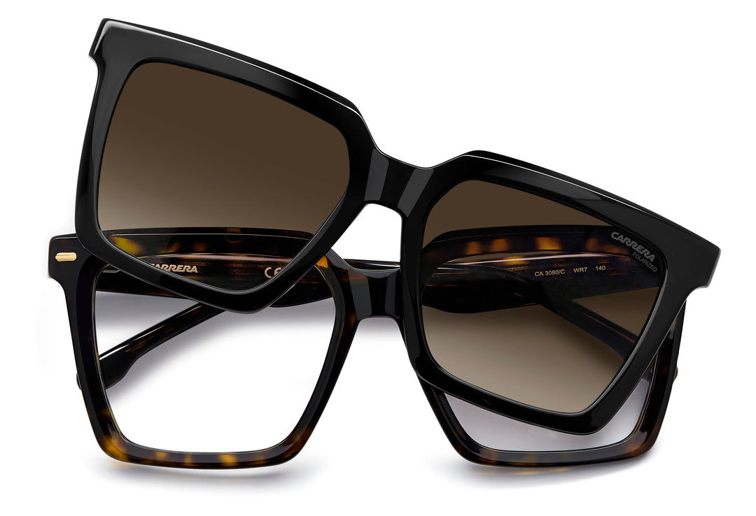CARRERA CA 3080/C negro y havana, vista frontal con clip levantado 