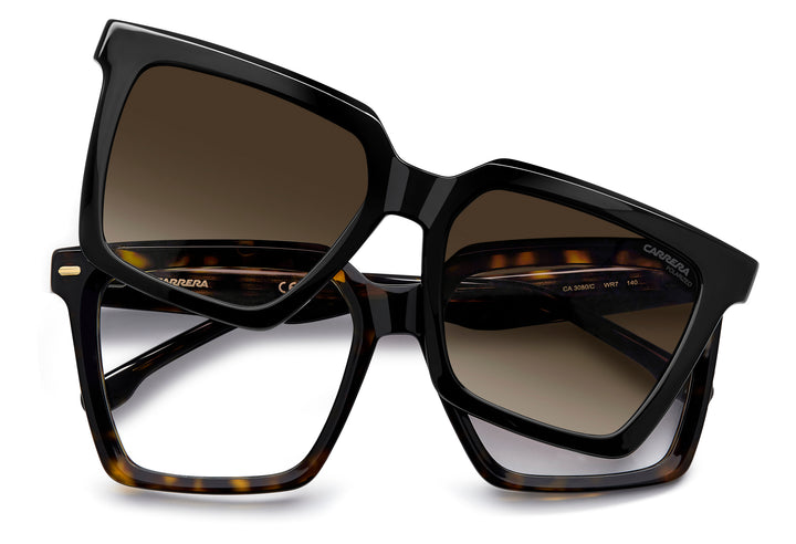 CARRERA CA 3080/C negro y havana, vista frontal con clip levantado 
