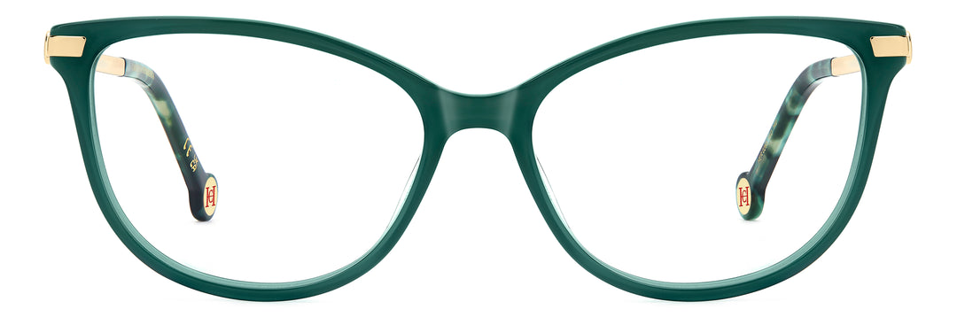 CAROLINA HERRERA HE0263 verde, vista frontal con varillas abiertas 