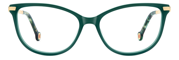 CAROLINA HERRERA HE0263 verde, vista frontal con varillas abiertas 