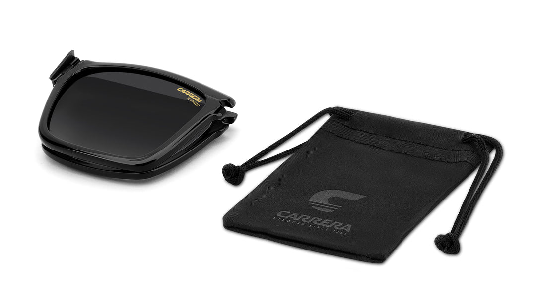 CARRERA CA 387/C havana, clip solar plegado junto a su funda 