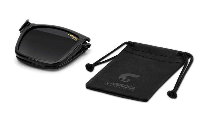 CARRERA CA 387/C havana, clip solar plegado junto a su funda 