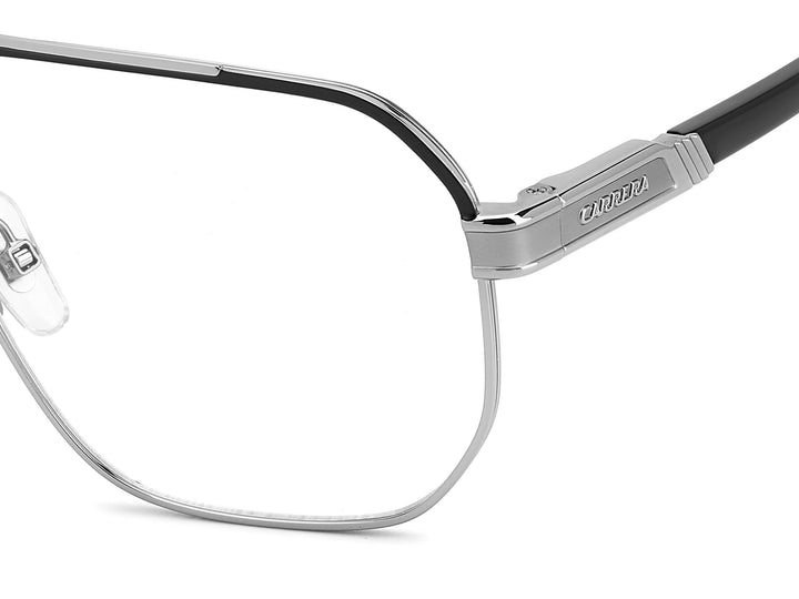 CARRERA CA1135 negro mate y gris oscuro, detalle del logotipo y la bisagra 