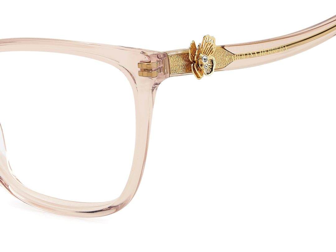 CAROLINA HERRERA HER 0395/G beige nude, detalle del logotipo y la bisagra 