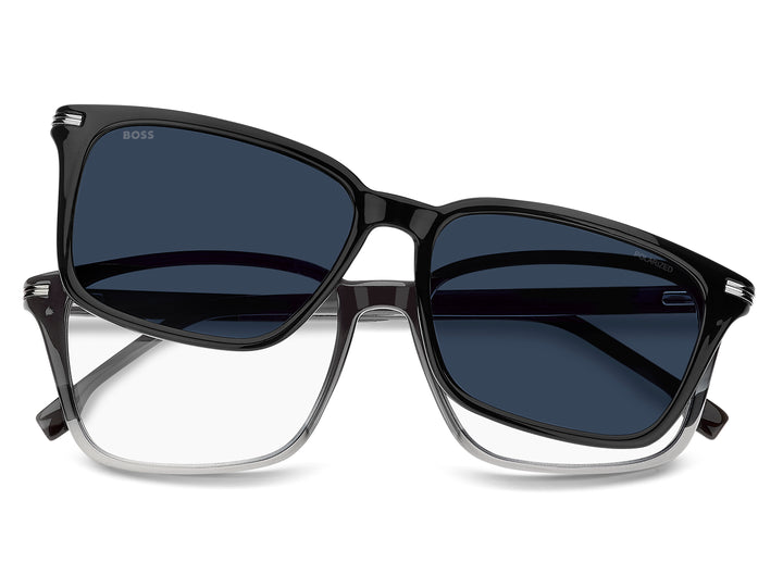 BOSS 1847/G/C negro degradado a gris, vista frontal con clip levantado 