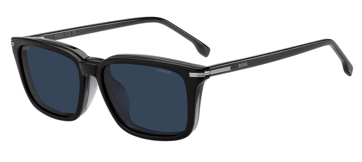 BOSS 1847/G/C negro degradado a gris, vista de tres cuartos con clip colocado 