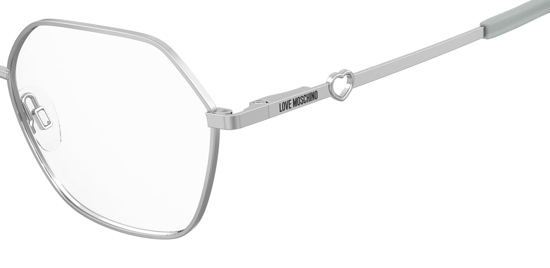 LOVE MOSCHINO MOL650 plateado, detalle del logotipo y la bisagra 