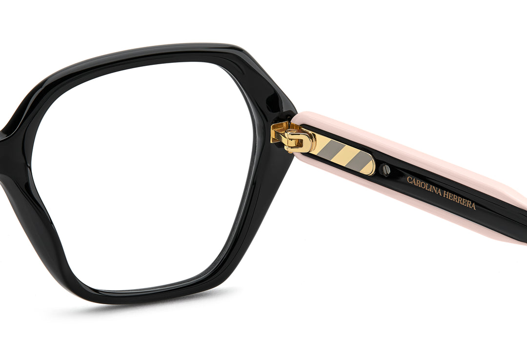 CAROLINA HERRERA HE0315 negro y rosa, detalle interior de la bisagra y la varilla 