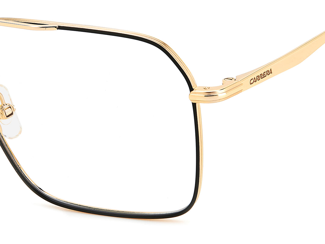 CARRERA CA336 negro y dorado, detalle del logotipo y la bisagra 
