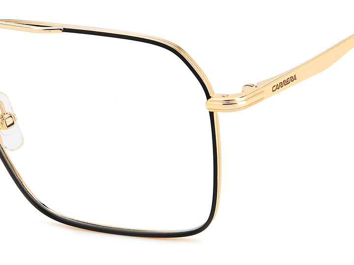 CARRERA CA336 negro y dorado, detalle del logotipo y la bisagra 