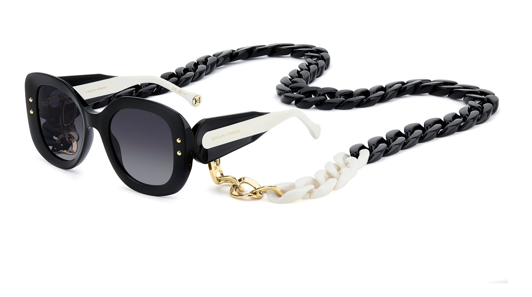 CAROLINA HERRERA HE0254/S negro y blanco, vista principal de tres cuartos con cadena 