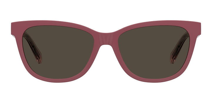 LOVE MOSCHINO MOL052/CS malva, vista frontal con clip solar montado 