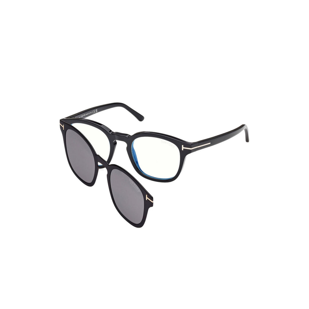 TOM FORD FT5532-B — color 01D, medida 52 — vista tres cuartos con clip montado 